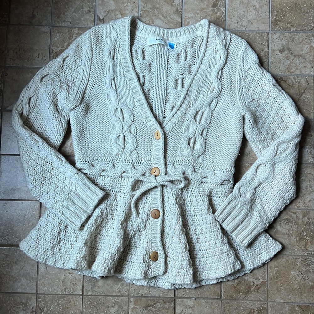 Anthropologie Sparrow Stitchy Peplum Cardigan Tie Waist Wool Blend Sweater
